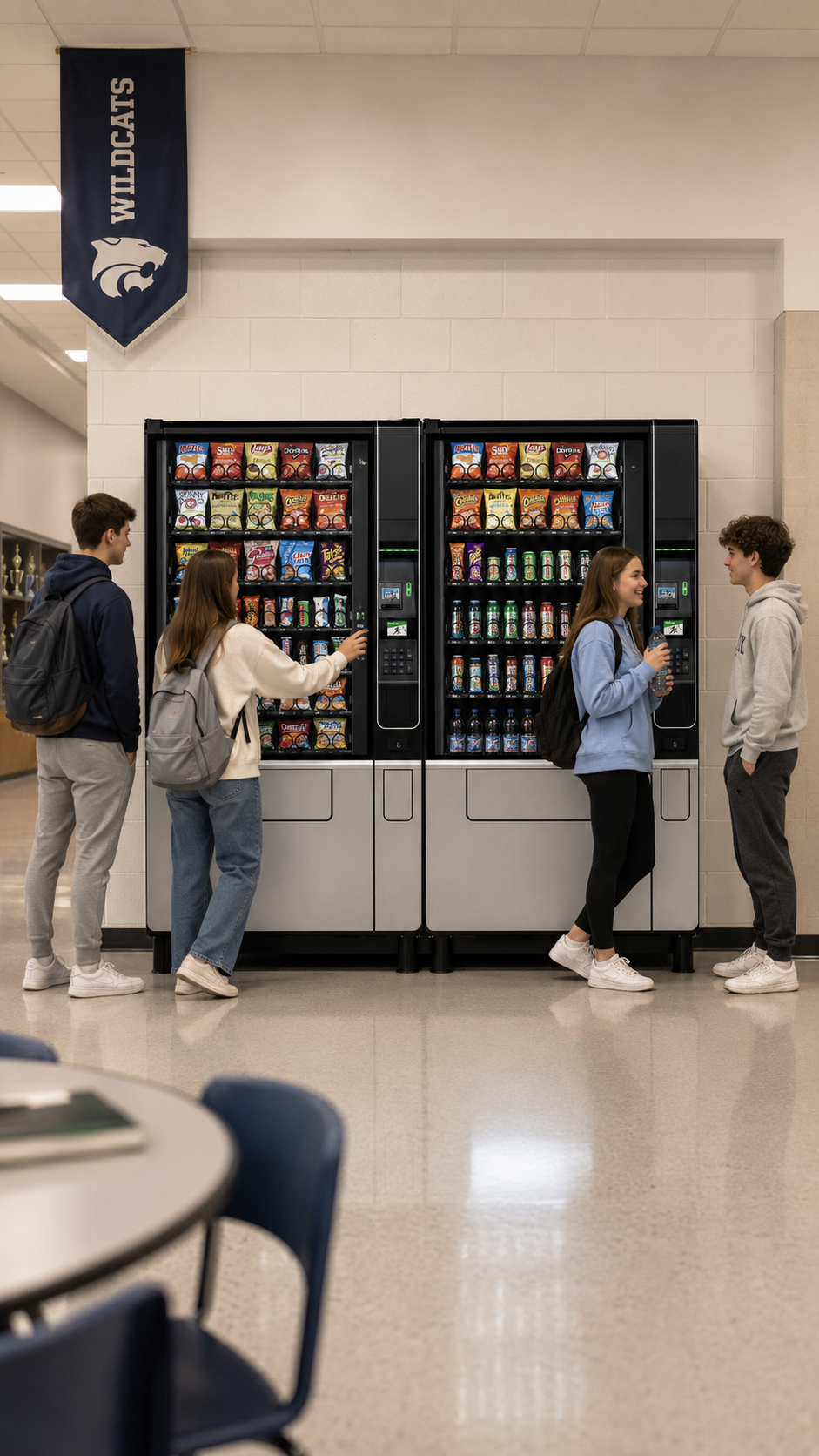 Students in a school hallway.